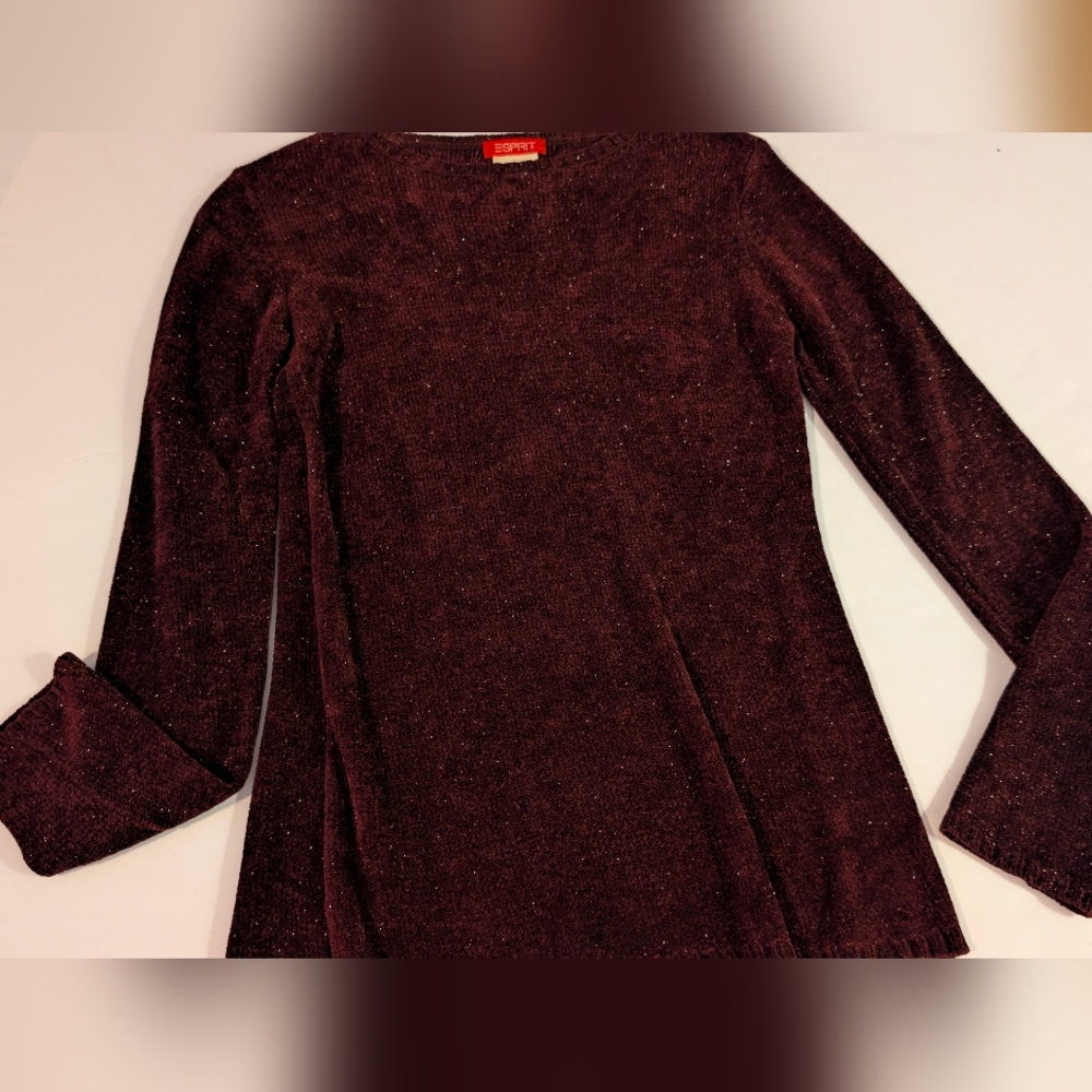 Esprit Deep Purple Textured Knitted Top With Shimmering Threads Size Small